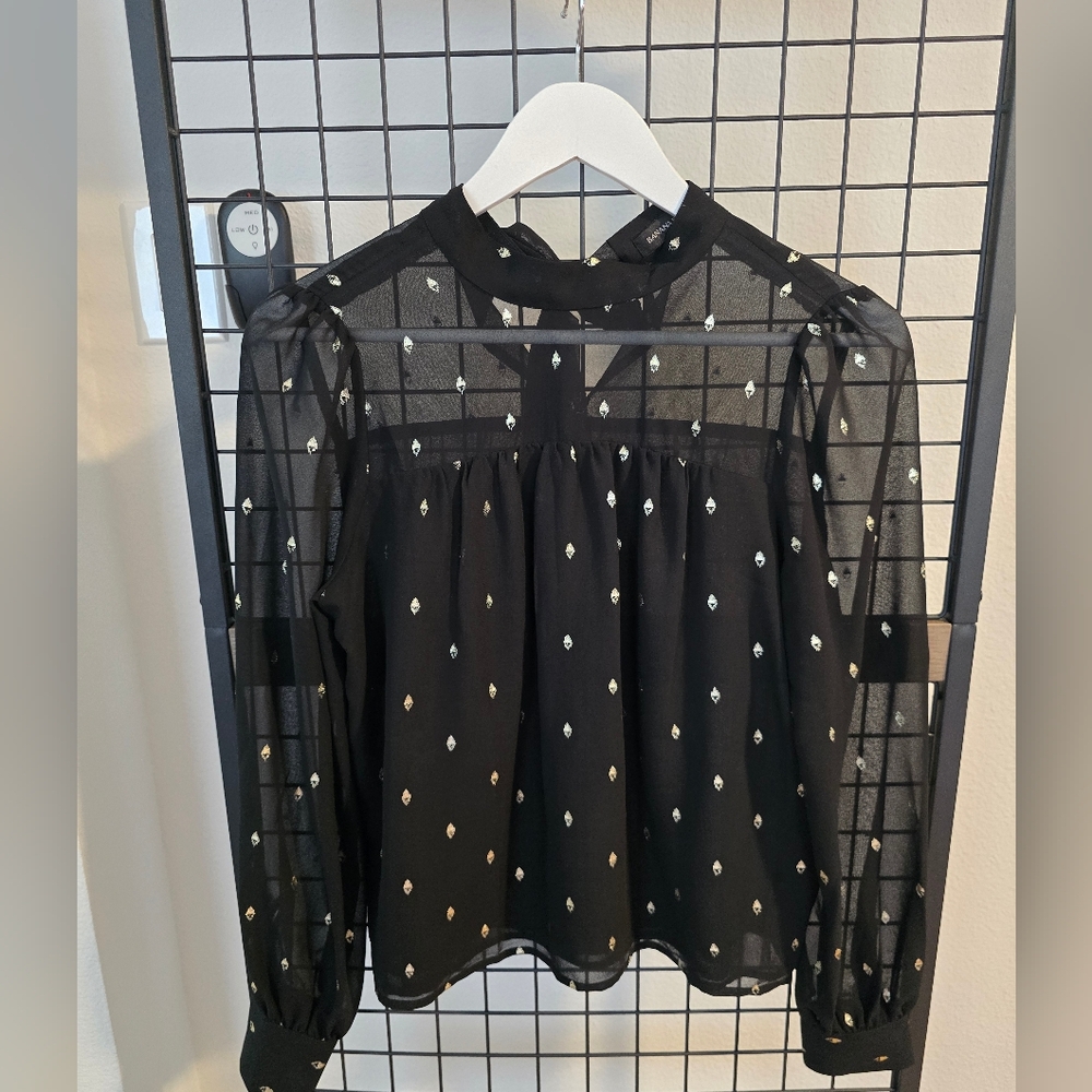 Banana Republic Black Semi-Sheet Metallic Blouse